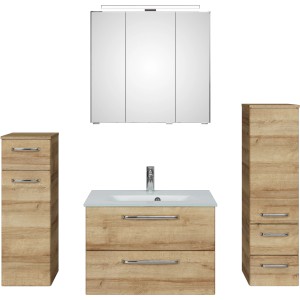 Pelipal Badmöbelset Trentino, 137 cm, Riviera Eiche, mit Spiegelschrank und Unterschränken.