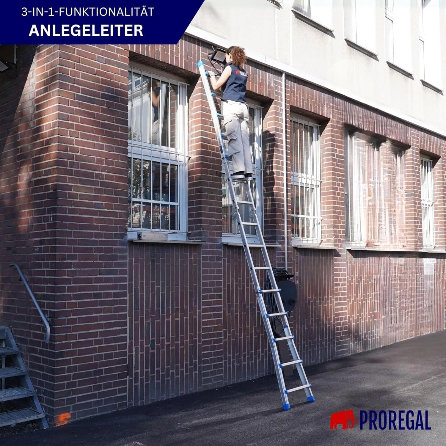 PROREGAL Sprossen-Mehrzweckleiter APOLLO 3-In-1 Aluminiumleiter 4x5 Sprossen Bis Zu 5 M Höhe 150 kg Traglast Silber Klappleiter Stehleiter_4