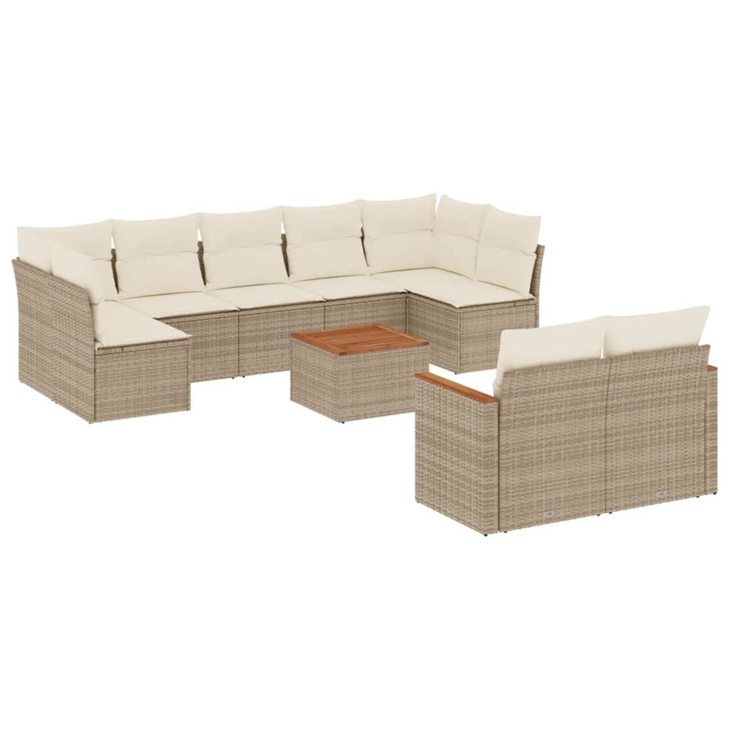 vidaXL 10-Tlg Garten-Sofagarnitur mit Kissen Beige Poly Rattan 3258698