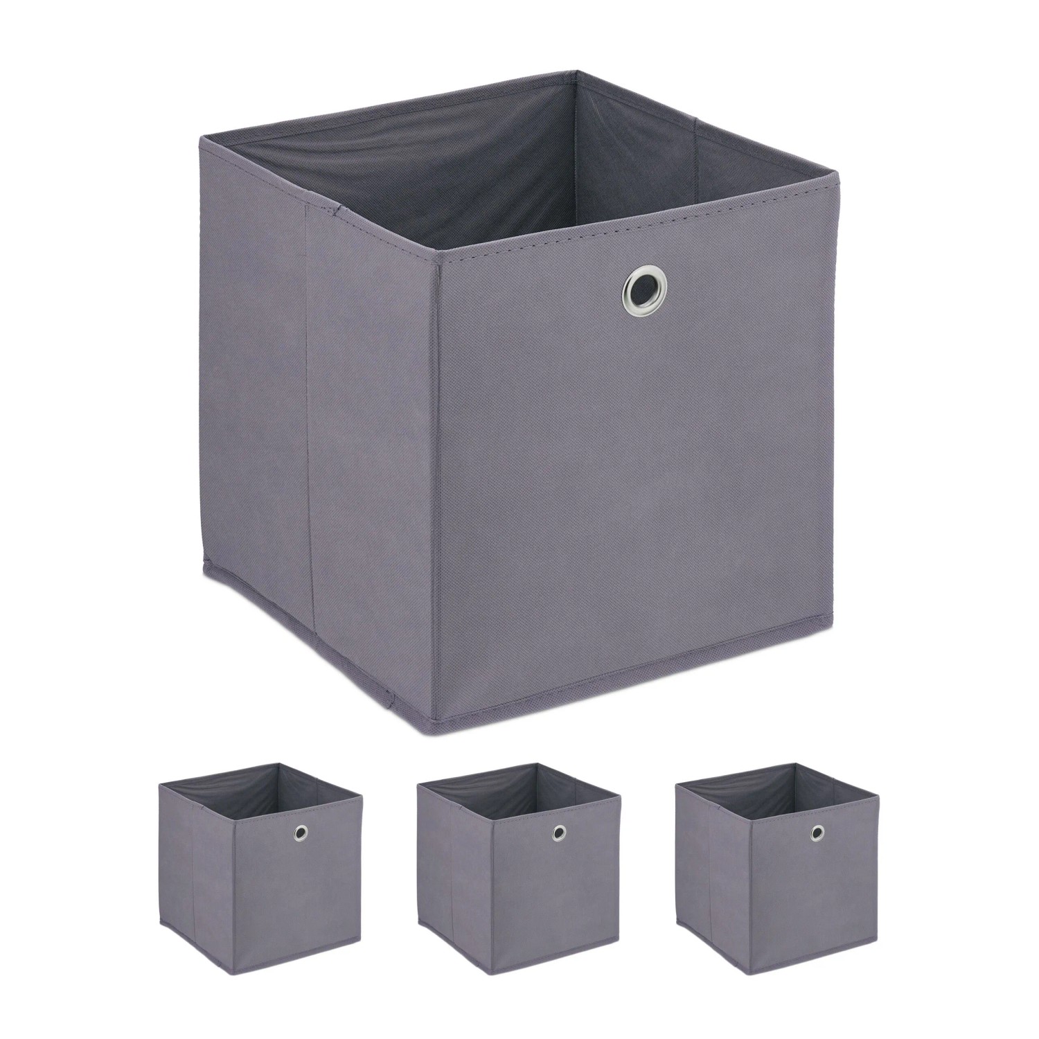 Relaxdays Aufbewahrungsbox 4er Set Vlies Pappe Eisen Grau Faltbar 30 cm x 30 cm x 30 cm je 0,5 kg