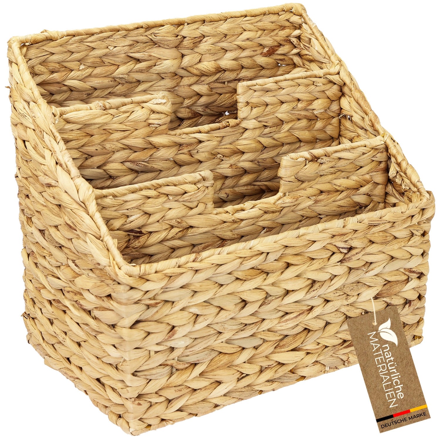 HMF Zeitungsständer Zeitungskorb Geflochten Wasserhyazinthe 3 Fächer 35 x 24 x 32 cm