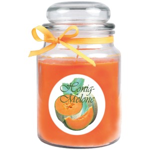 Duftkerze Honigmelone im Glas (Ø10cm) mit Schleife. Dekorative Kerze für entspannte Atmosphäre.