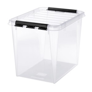 Transparente SmartStore Aufbewahrungsbox Classic 52L mit Deckel und schwarzen Clips.