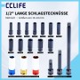 CCLIFE 18-tlg. 1/2 Zoll Schlagschrauber Nüsse Set: lange Stecknüsse 10-24mm, farbige Radschraubnüsse, Verlängerungen.