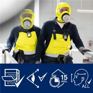 Dräger PARAT 7530 Brandfluchthaube mit ABEK CO P3 Filter für Atemschutz.