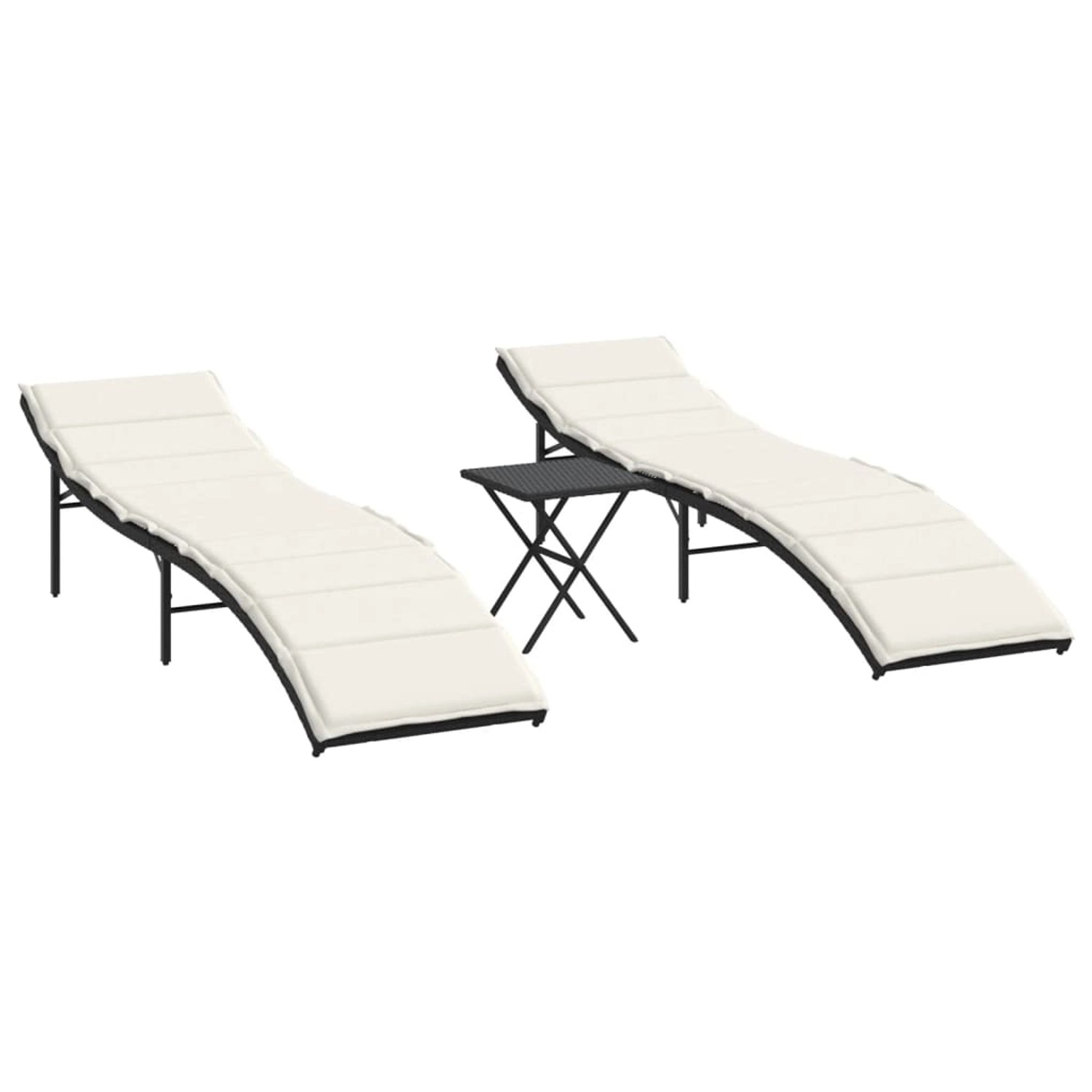 vidaXL Sonnenliegen 2 Stk mit Tisch Schwarz Poly Rattan 368251 günstig online kaufen