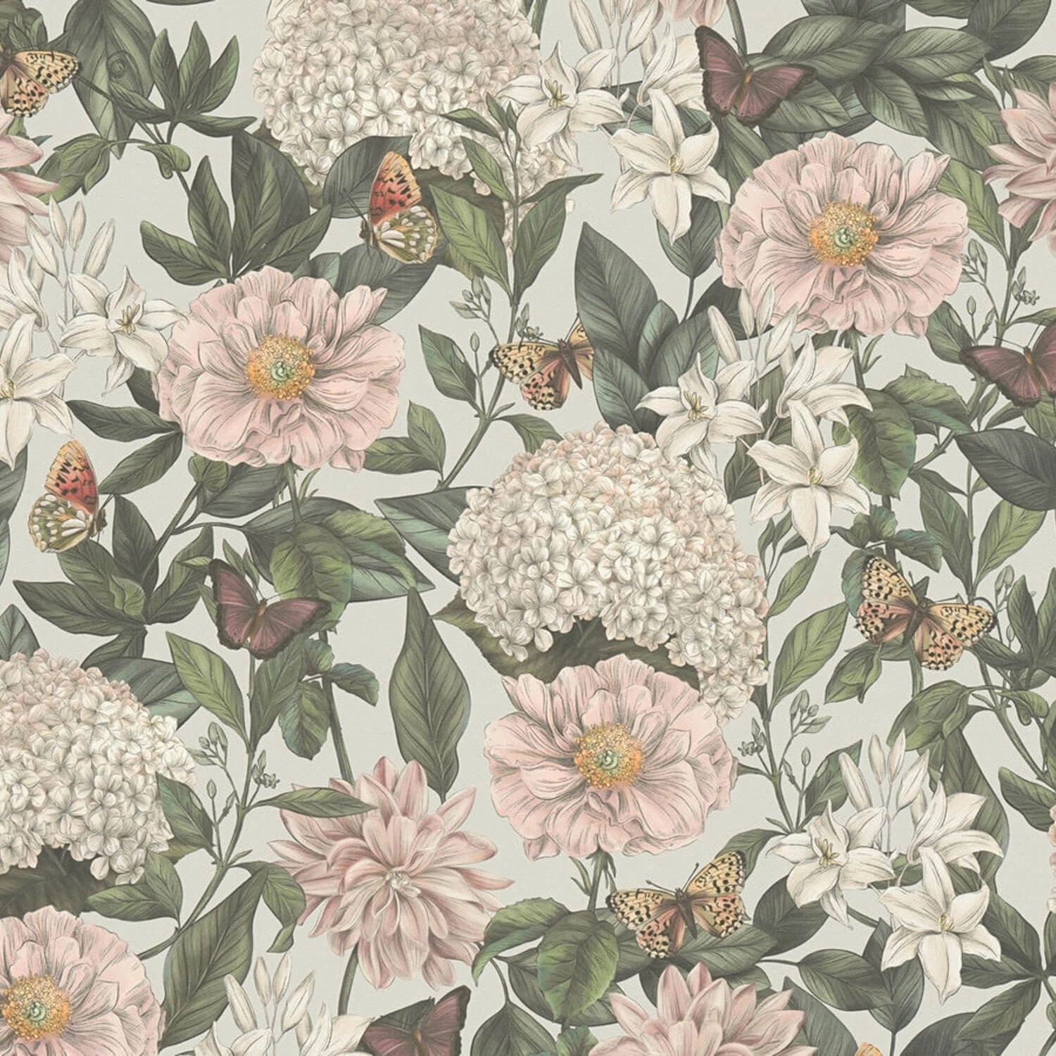 PROFHOME 394264-GU Blumen Tapete Floral Matt Grau Weiß Grün bordeaux 0,53 m günstig online kaufen