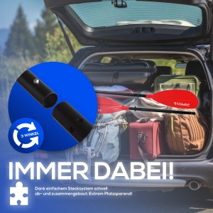 24MOVE Doppelpaddel rot im Kofferraum, zerlegbar für Kajak & SUP. Verstellbares Aluminium Paddel.