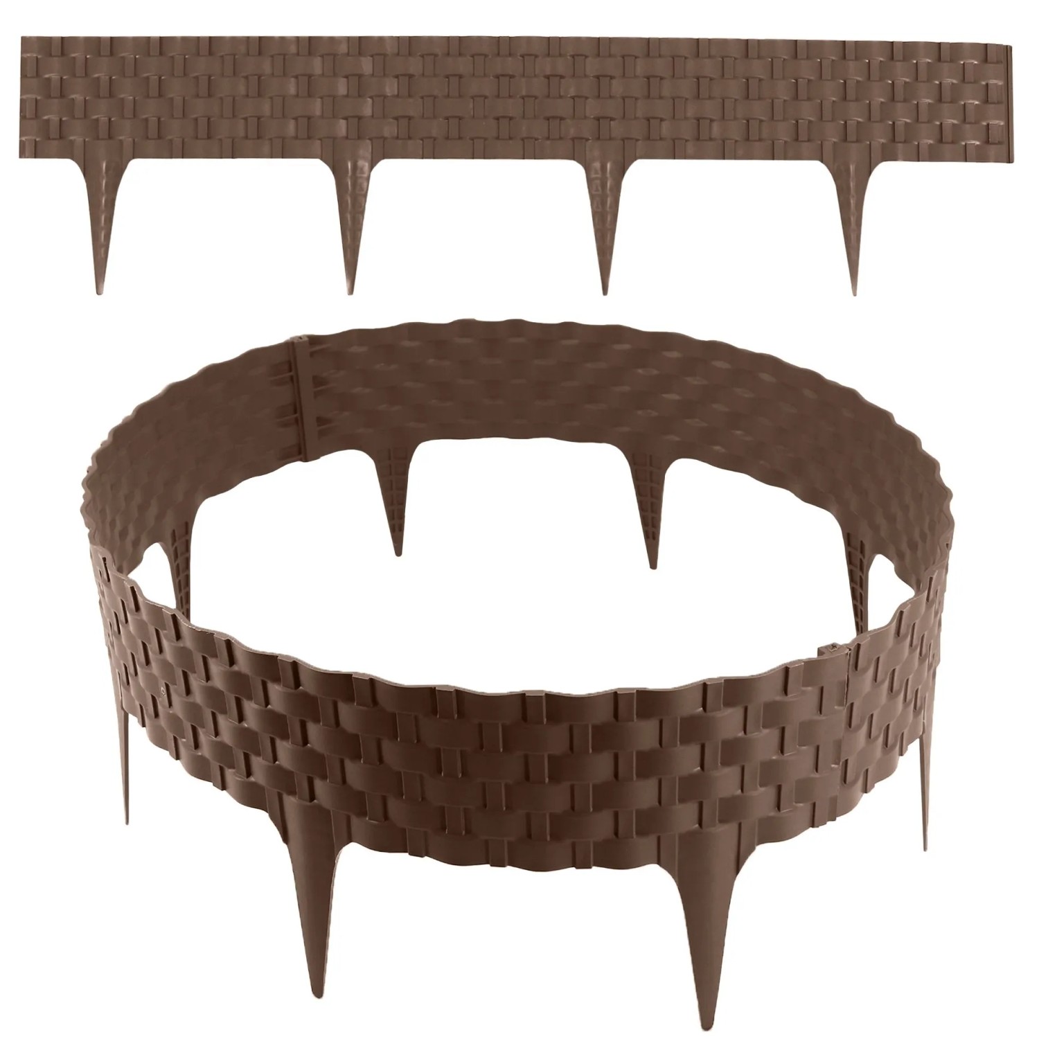 Aquagart Rasenkante Rattanoptik I Braun I 8x80 cm Module I Kunststoff Beeteinfassung Für Beet und Rasenabgrenzungen I Flexible Beetumrandung
