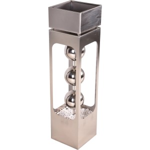 Edelstahl Pflanzsäule Kaskade mit Brunnen und 3 Kugeln, 100x25x25cm. Bepflanzbares Element oben.