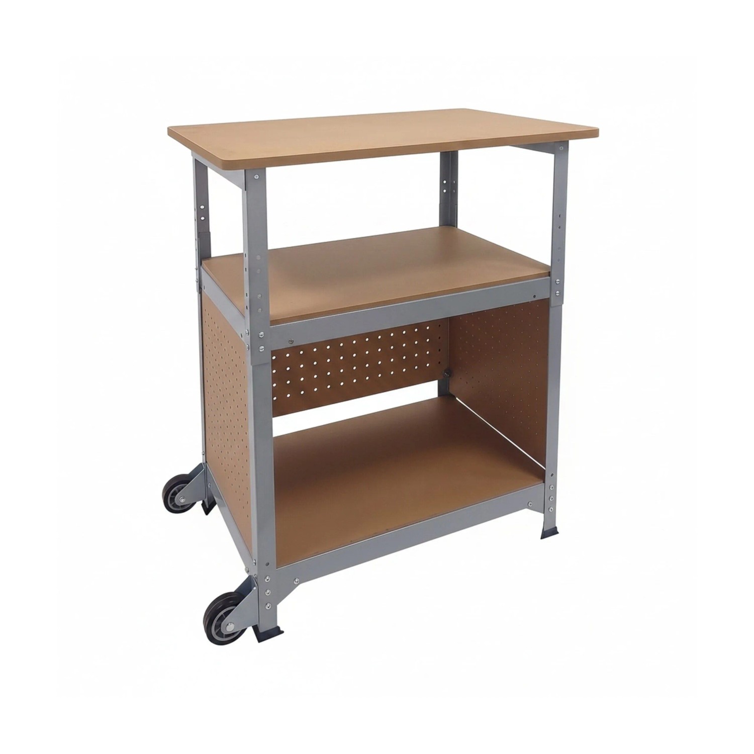 Relaxdays Werkbank Stahl MDF Silber Höhenverstellbar mit Rollen und Lochwand 69,5 cm x 72,5 cm x 50 cm