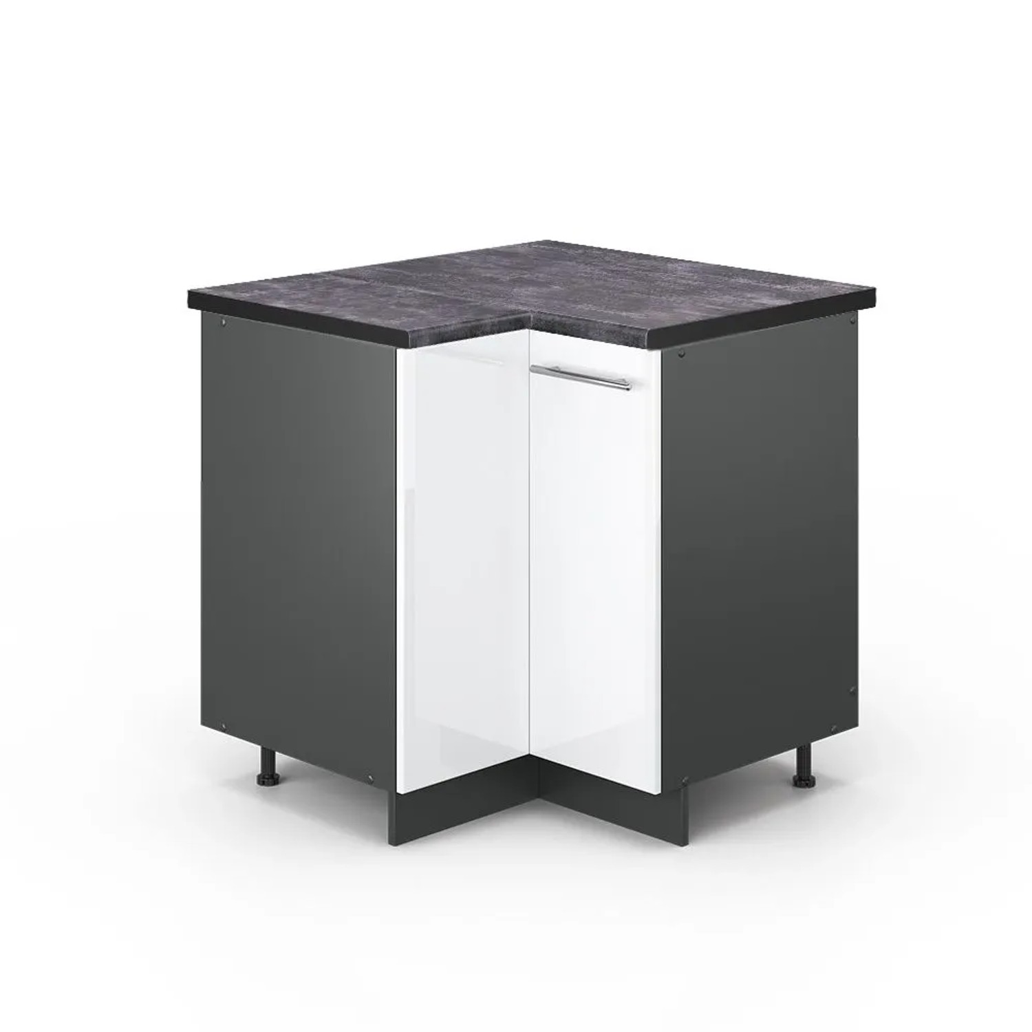 Vicco Eckunterschrank Fame-Line Weiß Hochglanz Anthrazit 81 cm AP Anthrazit