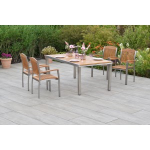 5-tlg. Gartenmöbel-Set: Ausziehtisch (180/240 cm) und 4 Sessel aus Edelstahl/Akazie.