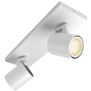 Weißer Philips Hue LED Spot Runner, 2-flammig, mit Dimmer für flexible Lichtsteuerung.