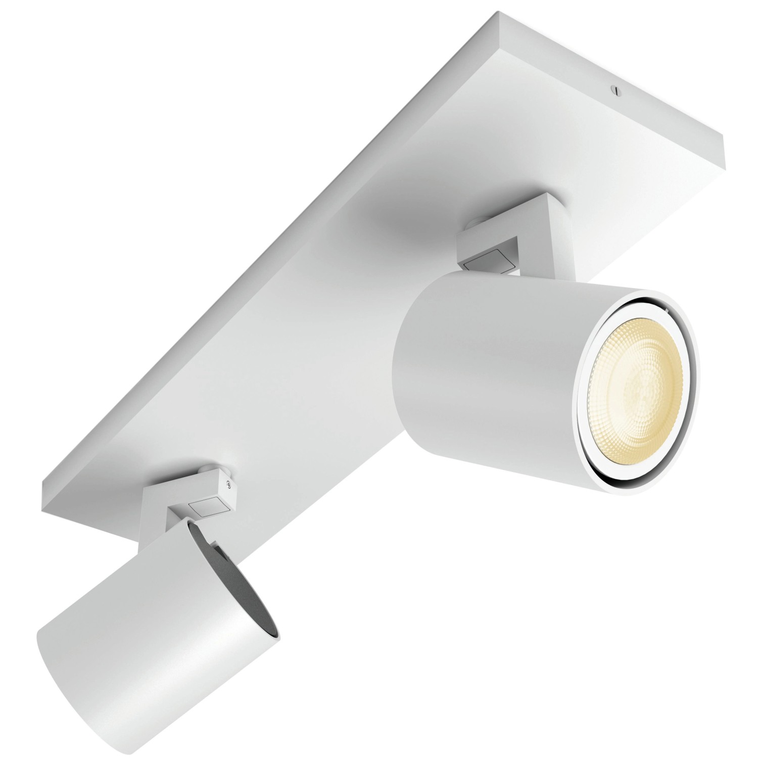 Weißer Philips Hue LED Spot Runner, 2-flammig, mit Dimmer für flexible Lichtsteuerung.