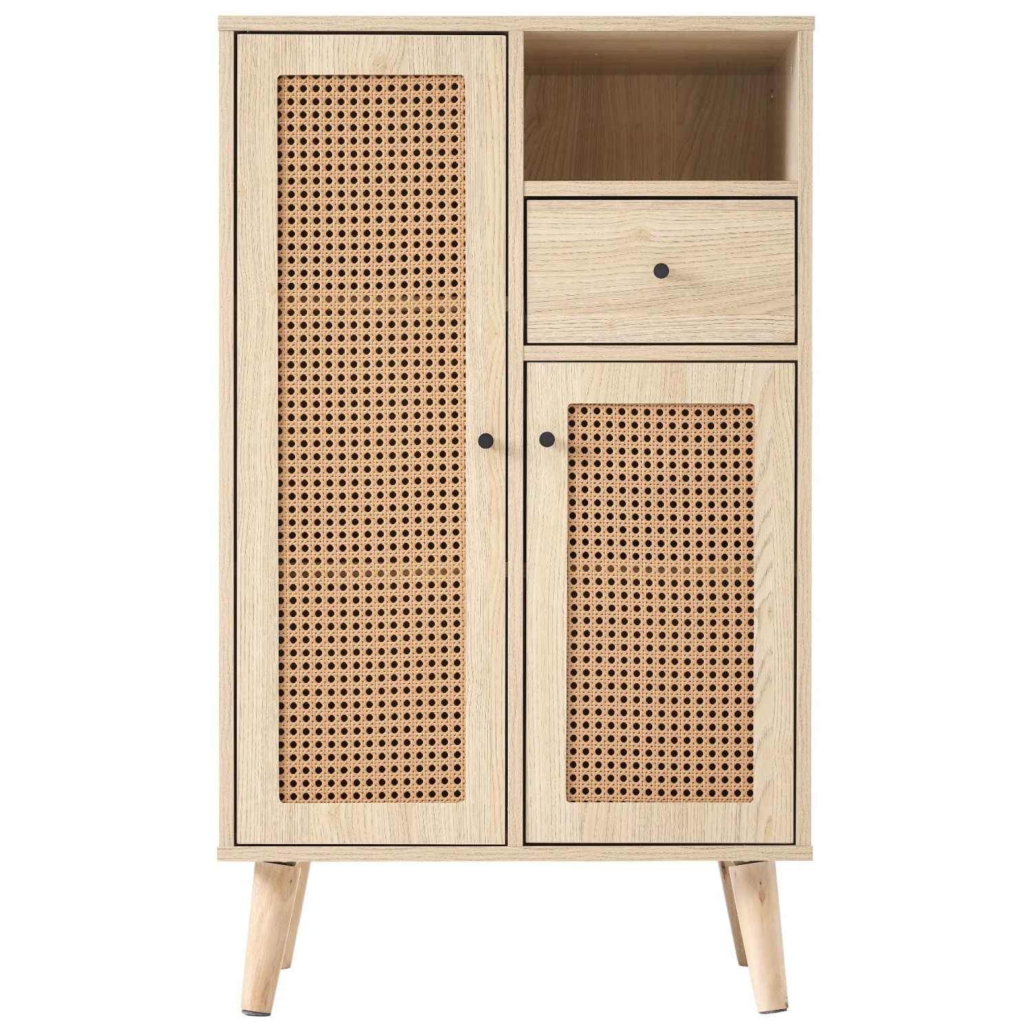 okwish Sideboard mit Rattantüren Schublade Eckschrank Stauraum 60x40x101cm Natur