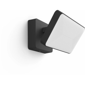 Schwarzer Philips Hue Flutlichtstrahler White Welcome mit quadratischem Leuchtkopf.
