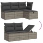 Graue 6-tlg. Garten-Sofagarnitur aus Polyrattan mit Kissen und Stauraum.