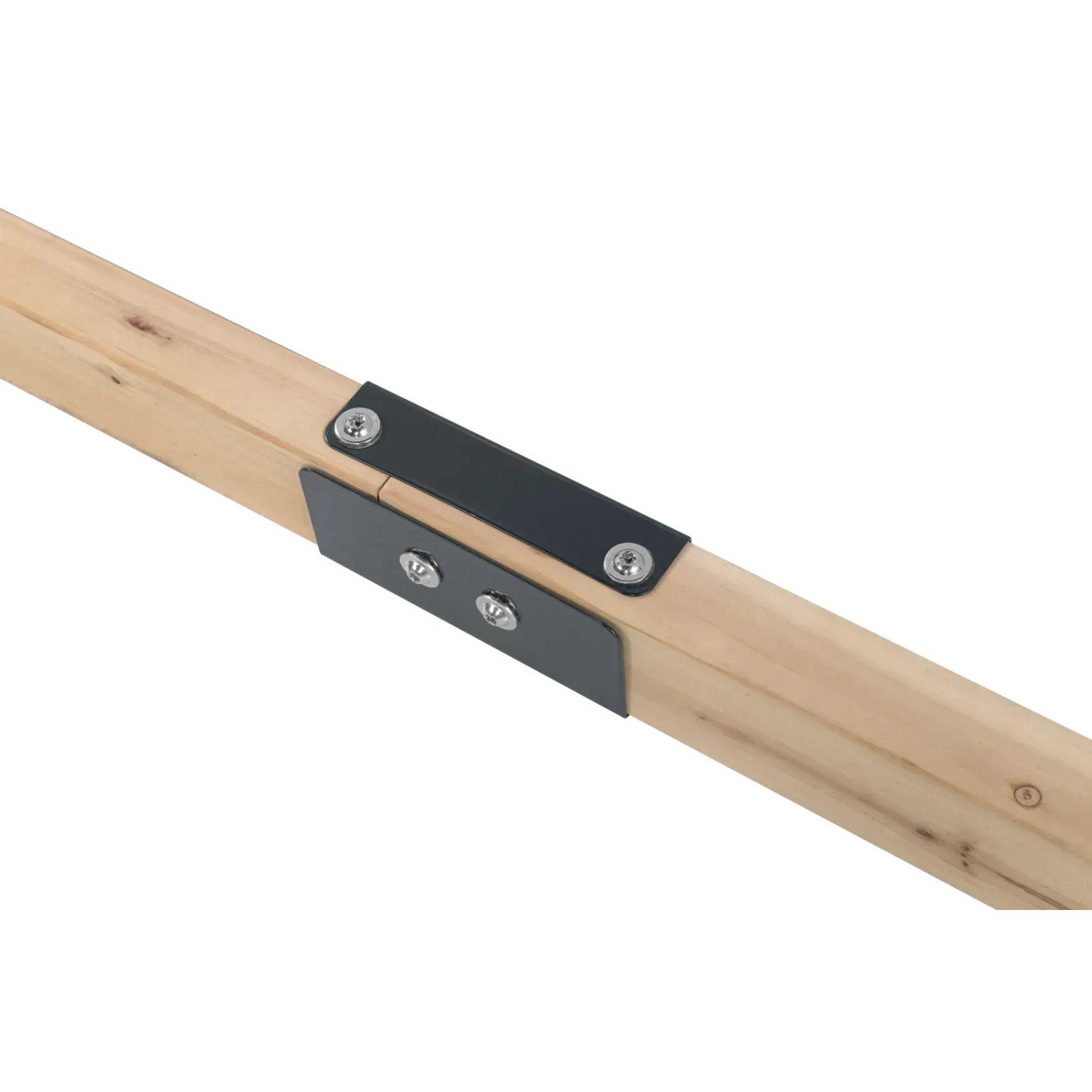 Detailaufnahme: Holz-Schaukelbalken mit schwarzen Metallverbindungen der Swing King Schaukel Ollie.