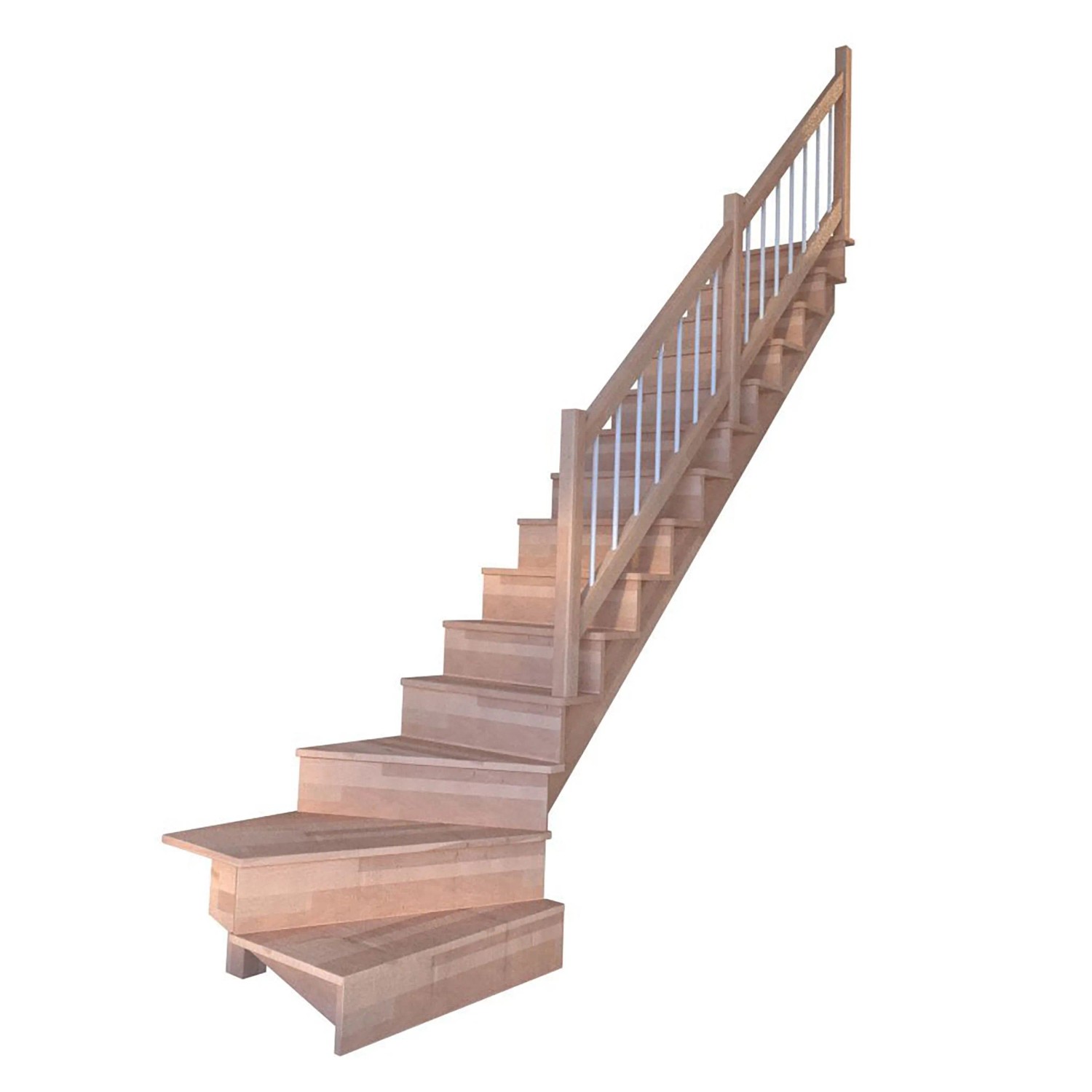 Treppe Lindos Pro Buche Gew. R 100cm Setzstufe Holz-Edelstahl-Geländer Weiß günstig online kaufen