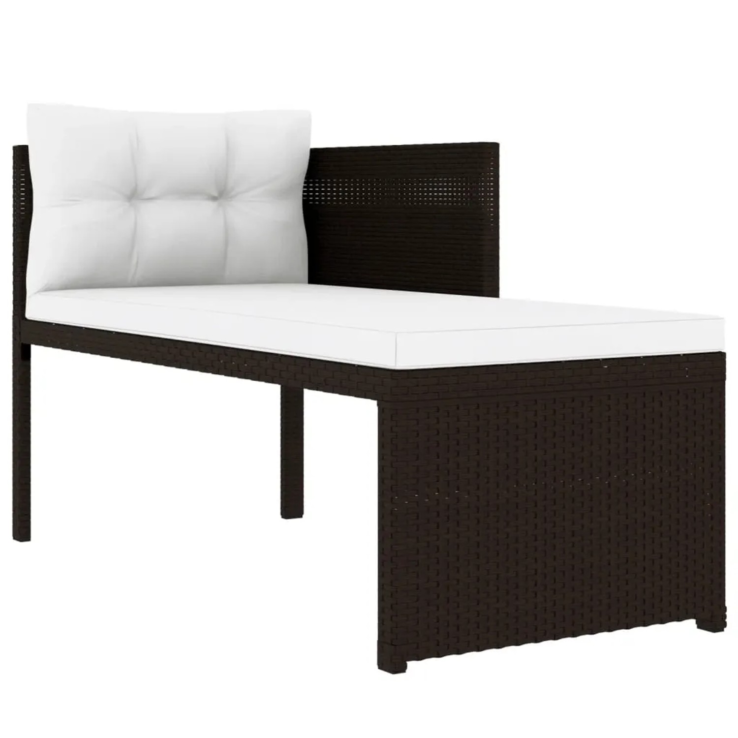 Braune Rattan Sonnenliege mit weißem Kissen, Teil des 4-tlg. Garten Lounge Sets.