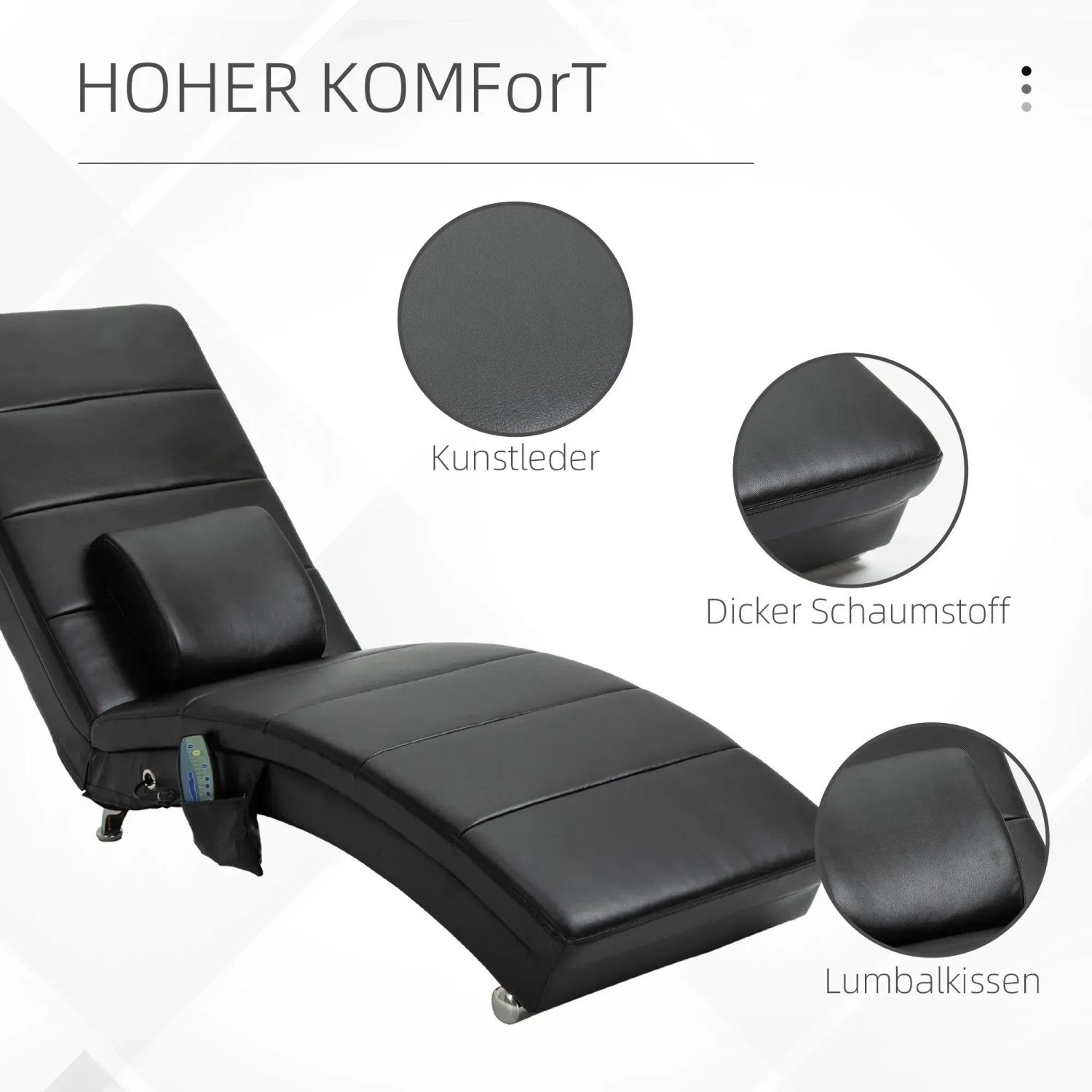 Schwarze HOMCOM Relaxliege mit Massagefunktion und hoher Rückenlehne.