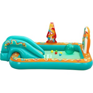 Bestway Wasserspielcenter Retro Welt mit Rutsche, Bällen und Sprinkler für Kinder.