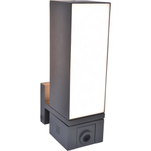 Lutec LED-Kameraleuchte Cuba, anthrazitfarbene Außenleuchte mit integrierter Kamera und Bewegungsmelder.
