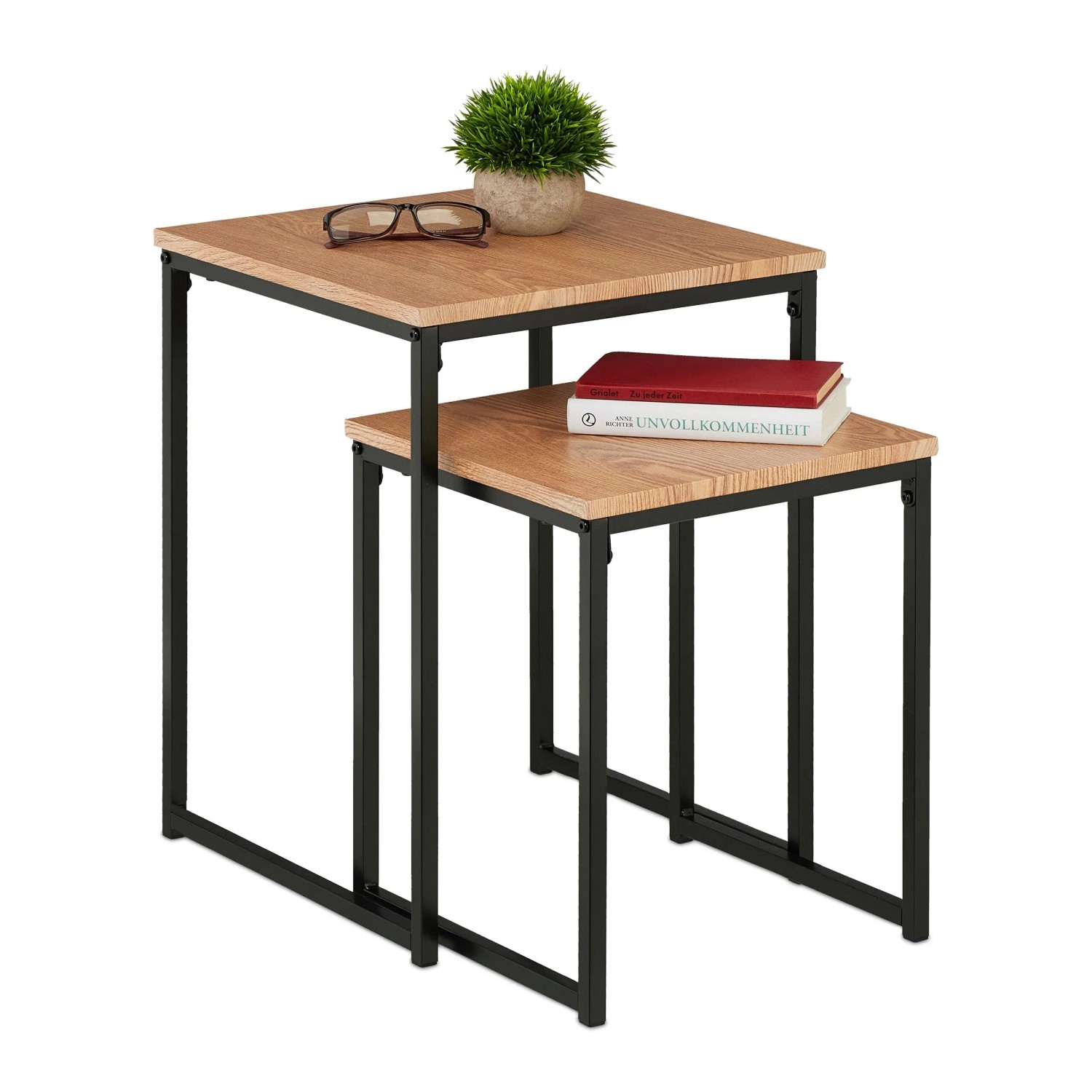 Relaxdays Beistelltisch 2er Set Eisen MDF PVC Verschiedene Farben Platzsparend 54 cm x 40 cm x 40 cm 5,3 kg