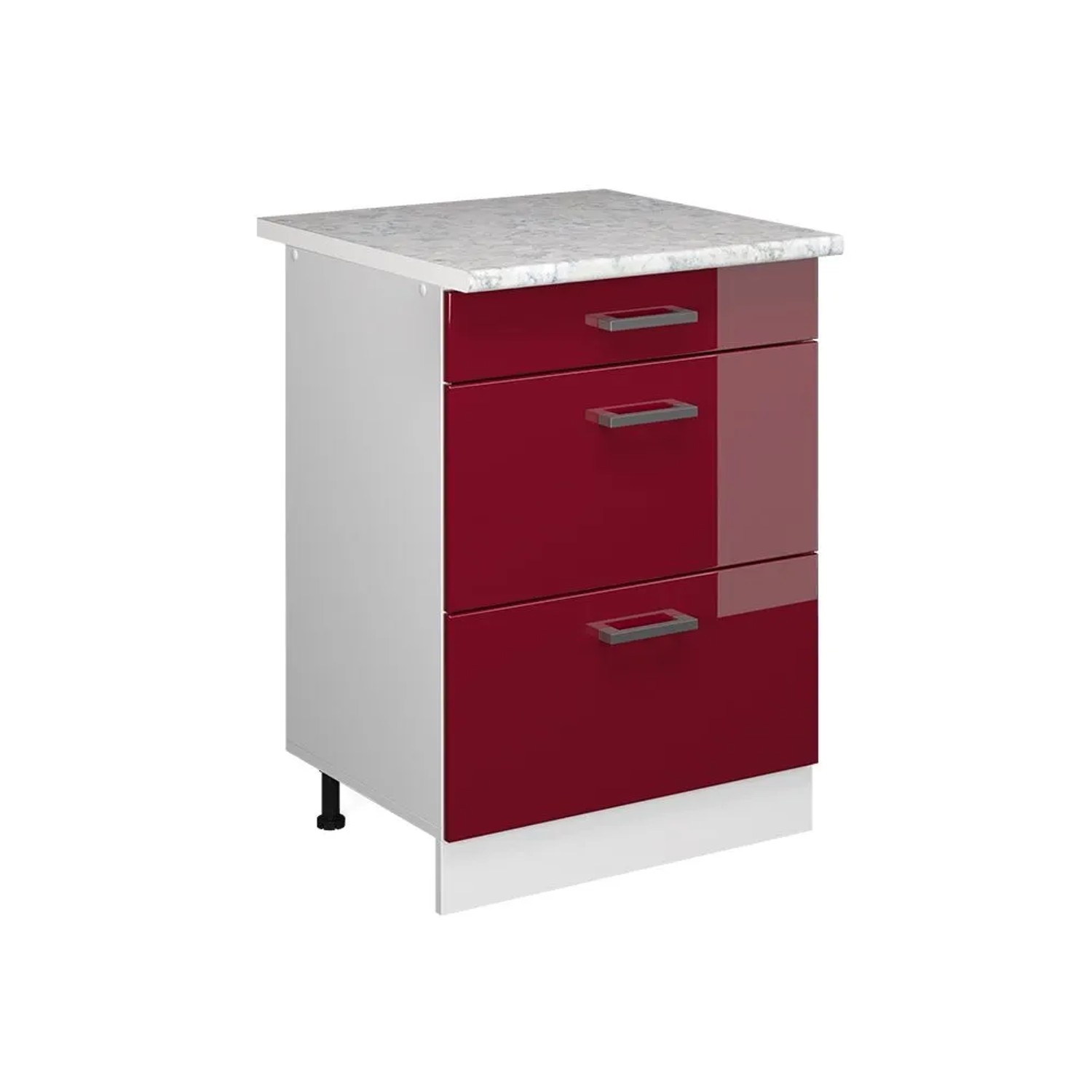 Vicco Küchenunterschrank R-Line Rot Hochglanz 60 x 82 mit Schubladen AP Marmor