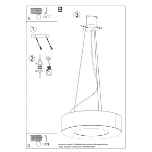 Montageanleitung für Sollux Saturno Slim 70, schwarzer Kronleuchter. Details zur Installation der Lampe.