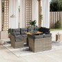 9-tlg. Garten-Sofagarnitur aus grauem Rattan mit Tisch und Kissen für Terrasse & Garten.