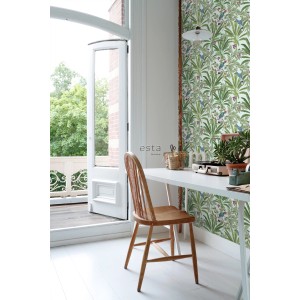 ESTAhome Vliestapete mit tropischen Dschungelblättern in Mint- und Dschungelgrün. Dekorative Tapete für stilvolle Räume.