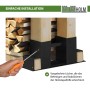 TRUTZHOLM Holzstapelhilfe 4er Set aus lackiertem Stahl, schwarz, mit Holzscheiten und Schraubendreher.