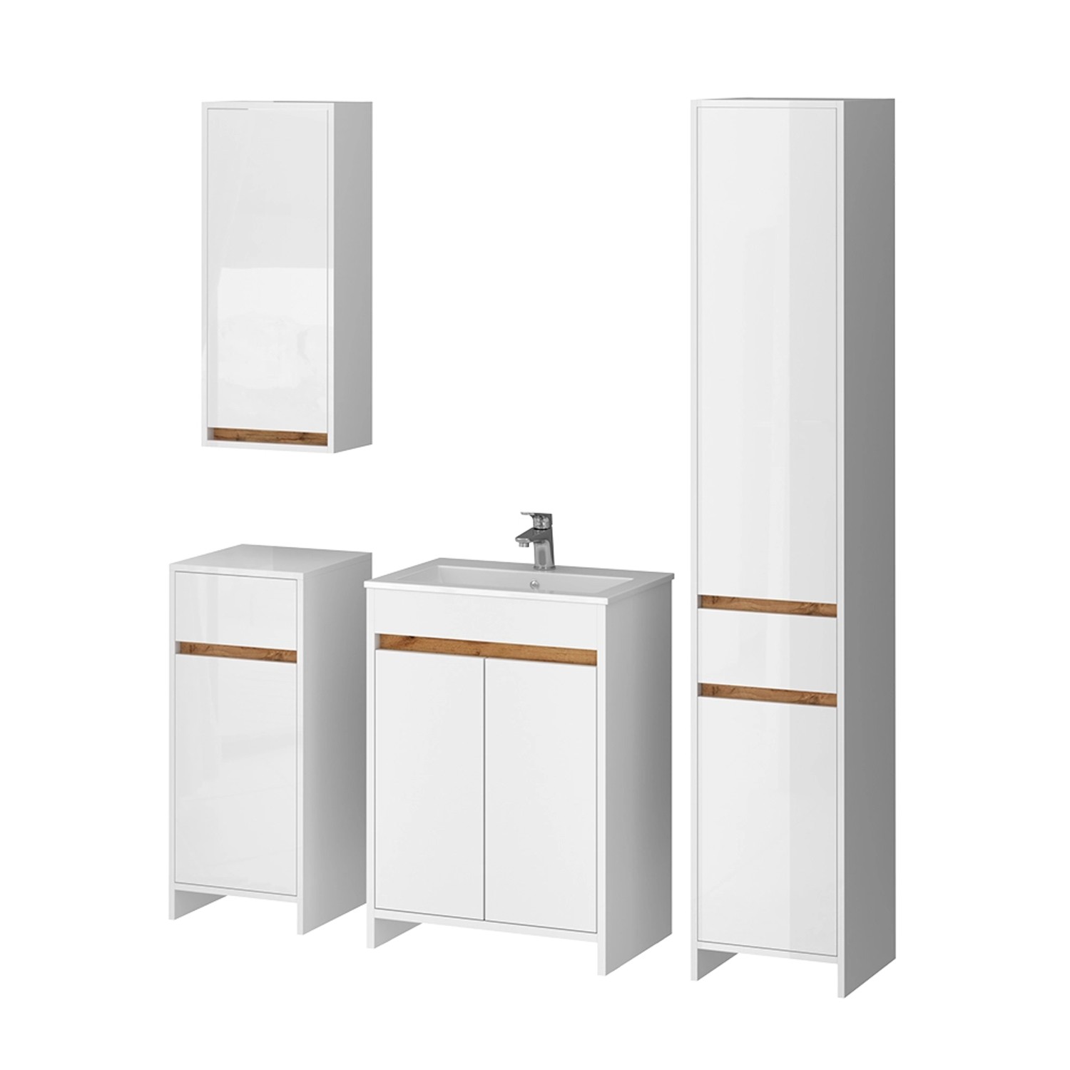 Vicco Badmöbel-Set Lemgo Weiß Hochglanz 5er-Set günstig online kaufen