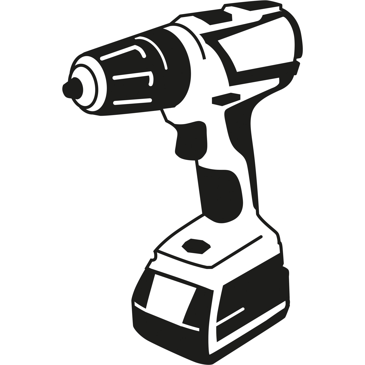 Schwarz-weiße Illustration eines Akku-Bohrschraubers.