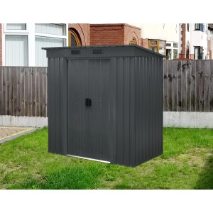 Pergart Metall-Gerätehaus Leipzig, anthrazitfarben, 1,59 m², im Garten.