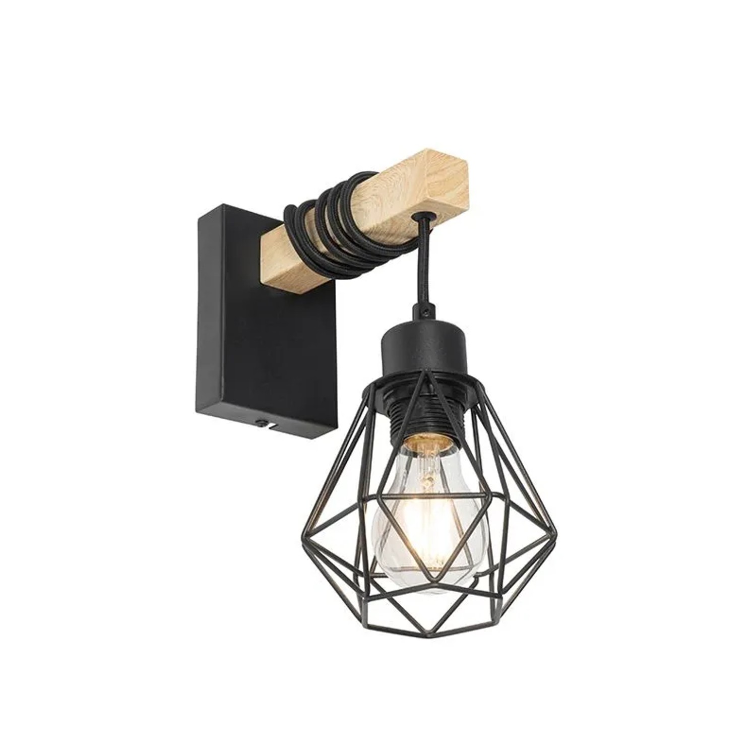 QAZQA Ländliche Wandlampe Schwarz mit Holz Chon
