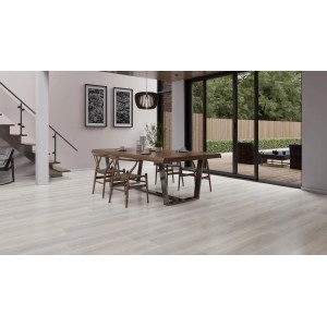 Heller Check One Click-Vinylboden Fläming Eiche im modernen Wohnraum verlegt.