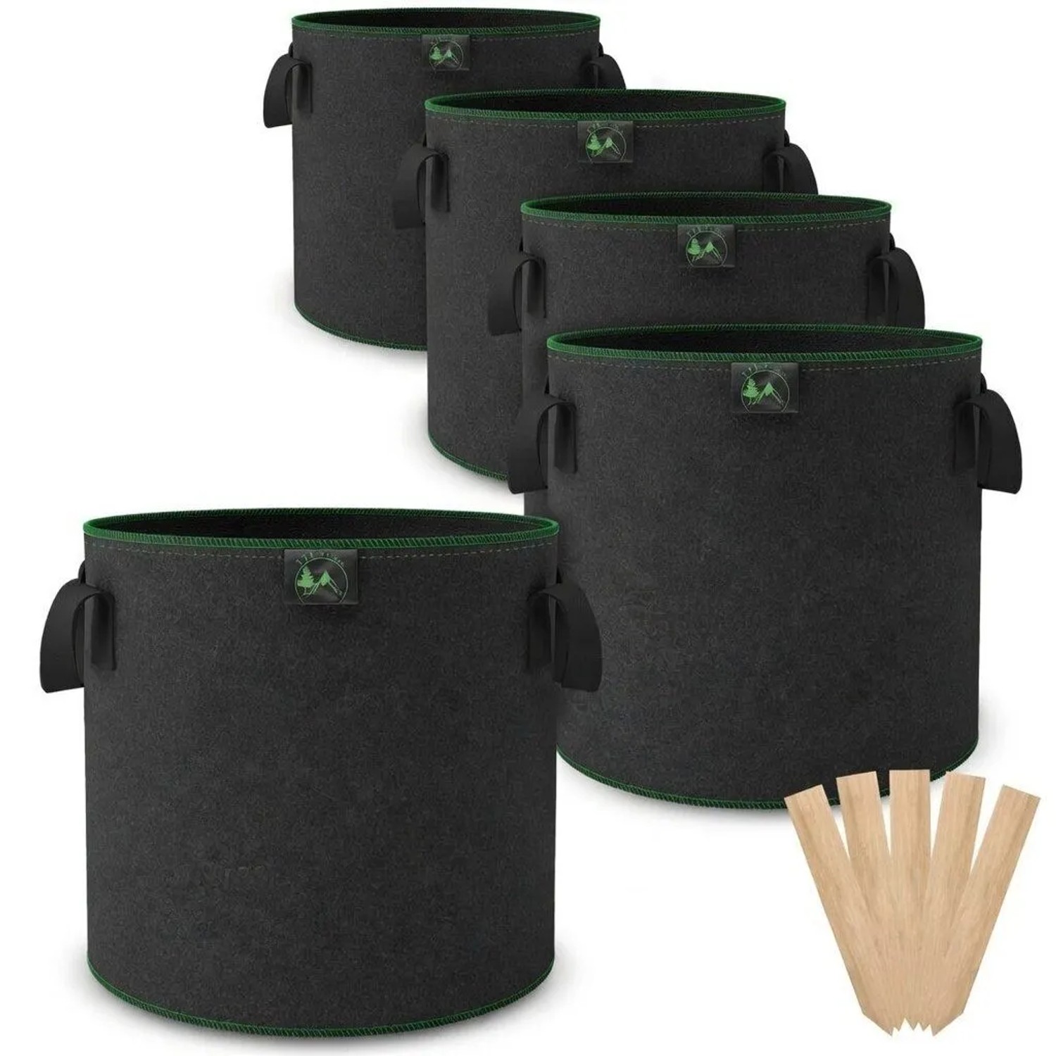 TTL GARDEN Pflanzsack 12L 5er Set Filz Stofftopf 300g/qm Vlies Pflanzentopf Rund Ø26cm Für Kräuter Gemüse Blumen Anzucht
