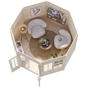 Palmako Holz-Pavillon Veronica 2: Unbehandelter Gartenpavillon mit Einrichtung, Vogelperspektive.