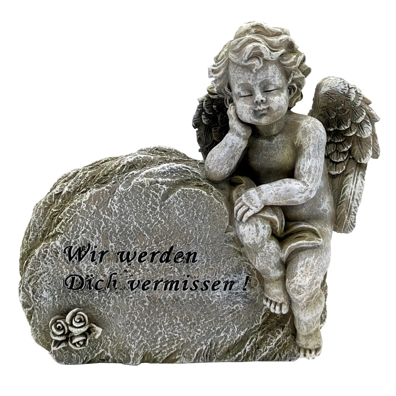Flower Power Grabdekoration Memoria Engel auf Stein