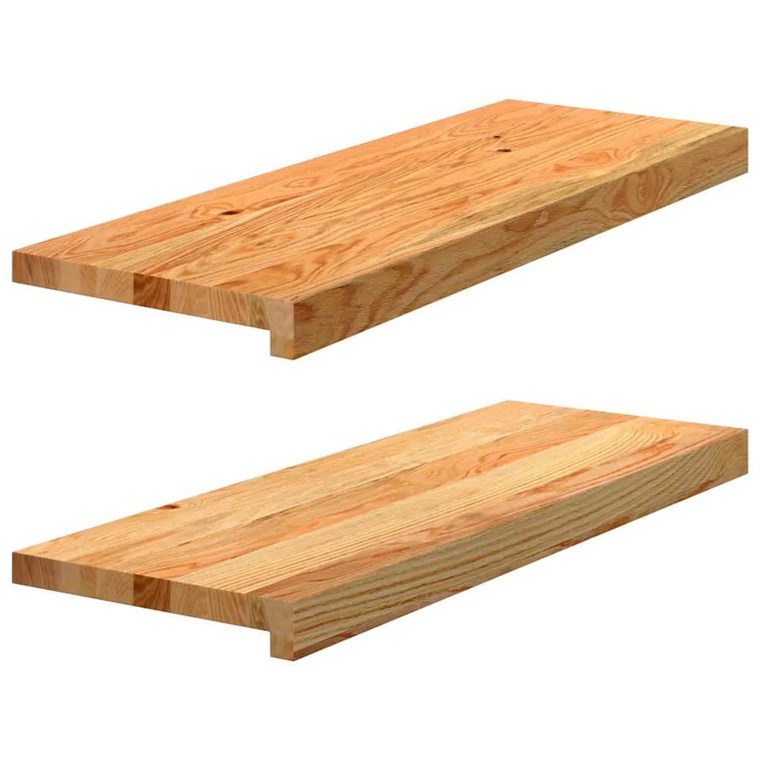 Zwei hellbraune Treppenstufen aus massivem Eichenholz, 70x25 cm, für den Innenbereich.