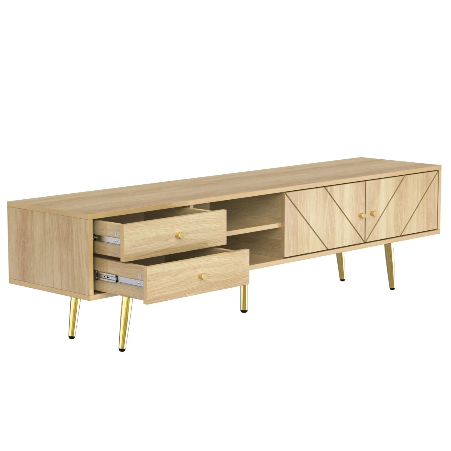 PXloue TV Schrank Holzoptik mit Goldfüßen 160 x 36 x 42 cm