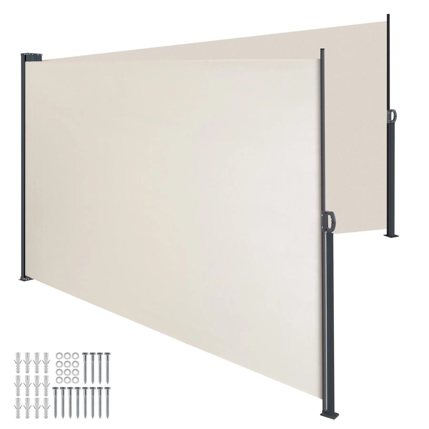 Tectake Doppel Seitenmarkise  180 x 600 cm Wetterfest  Blickdicht 180 x 600 cm 600 x 9 x 180 cm Beige