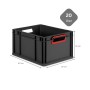 Schwarze PROREGAL Eurobox 20L mit roten Griffen und Auflagedeckel, ideal zur Aufbewahrung.