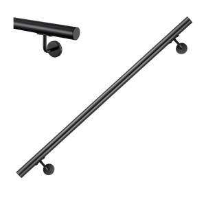 AICA Handlauf Komplettset Edelstahl 180 cm Schwarz inkl. Befestigungsmaterial