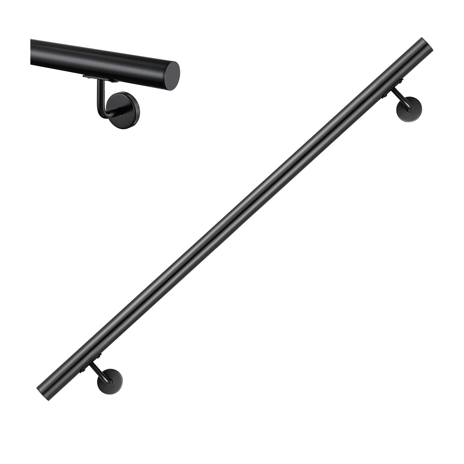 AICA Handlauf Komplettset Edelstahl 180 cm Schwarz inkl. Befestigungsmaterial