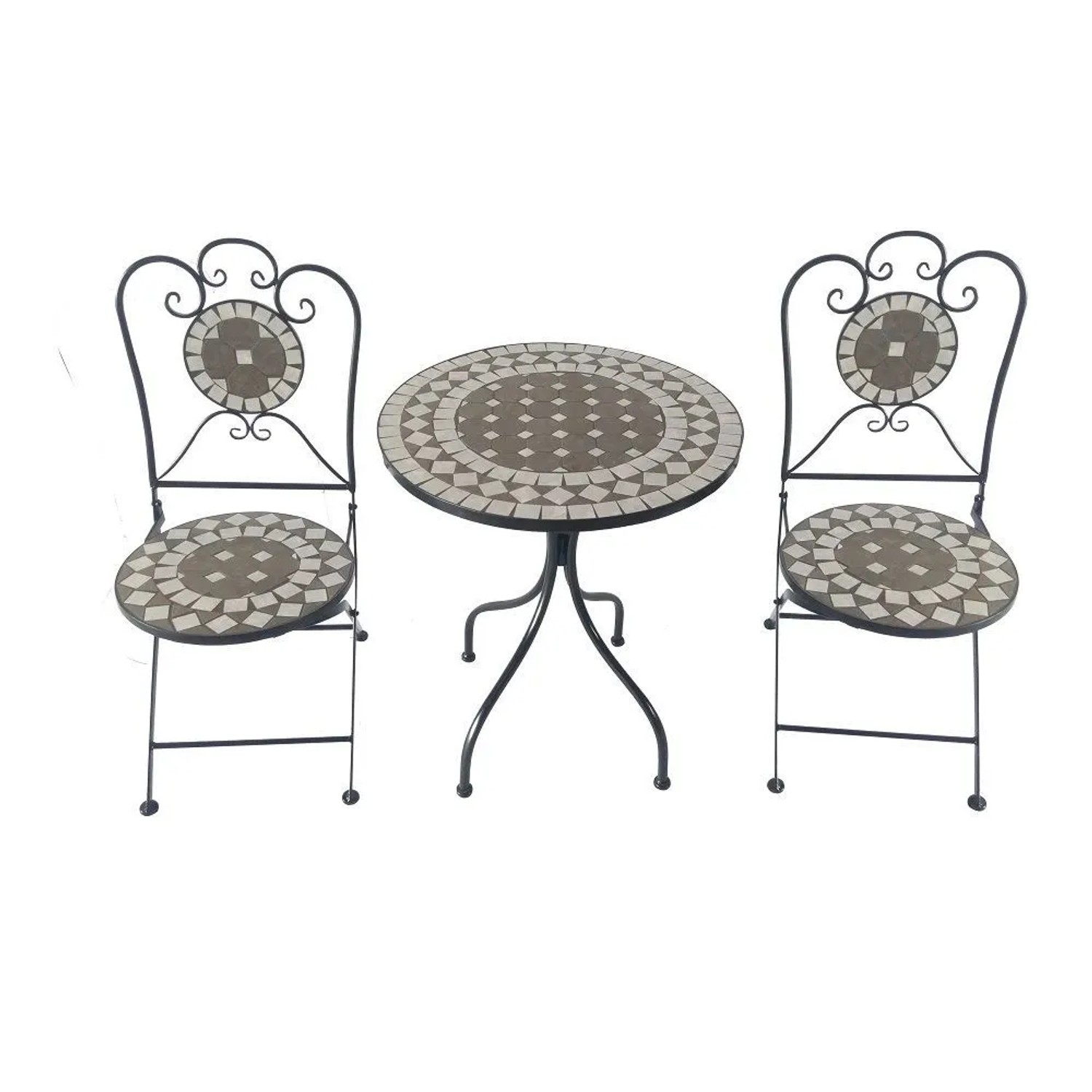 Lex Mosaik Eisen Set Gartenset Gartengruppe Sitzgruppe Gartenmöbel Klappbar 3tlg.