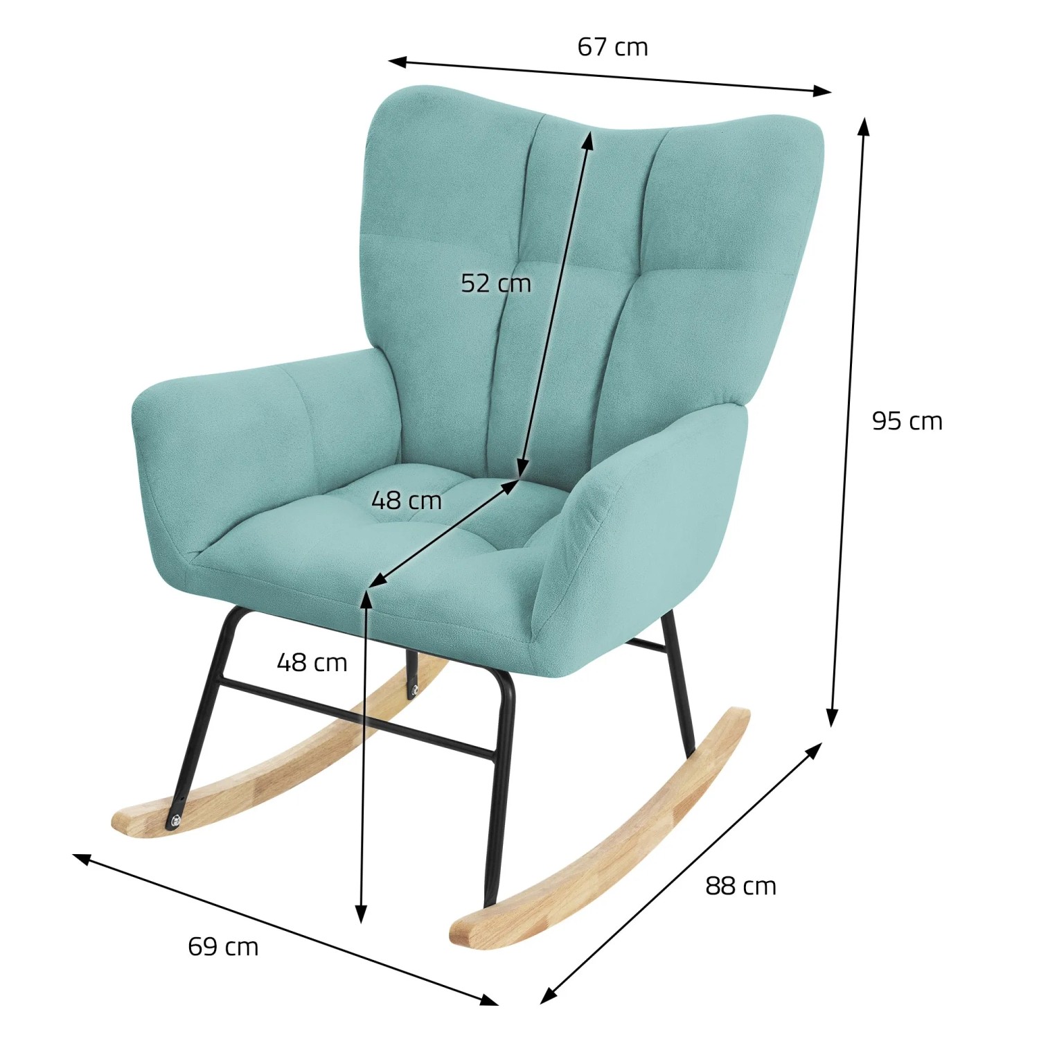 ML-Design Schaukelsessel in Salbei mit Frottee-Bezug und Holzfüßen.